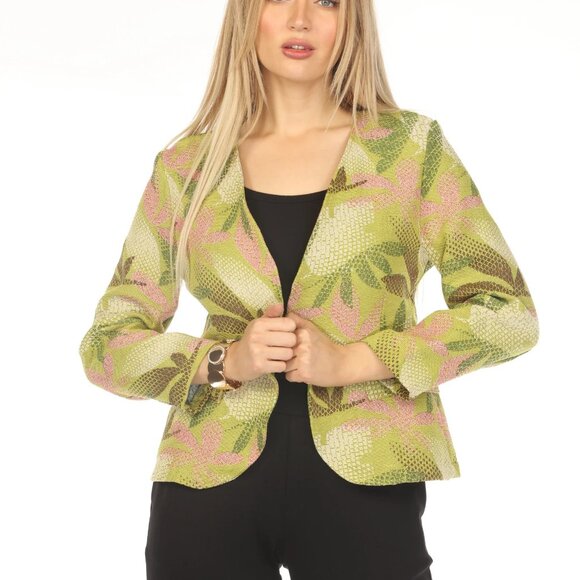 Lime Textured Leaf Print Blazer - Picture 4 of 5